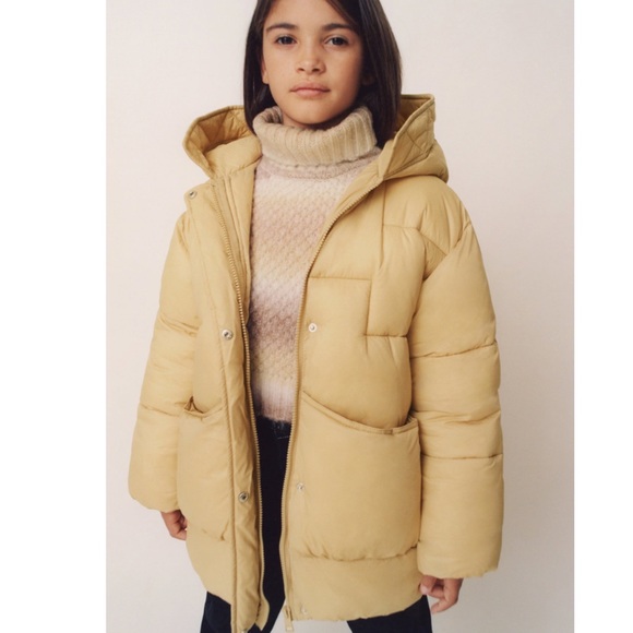 Zara Jackets \u0026 Coats | Zara Kids Hooded Puffy Puffer Coat with Sorona Dupont | Color: Cream/Tan | Size: 13 - 14 | Dinokiss's Closet